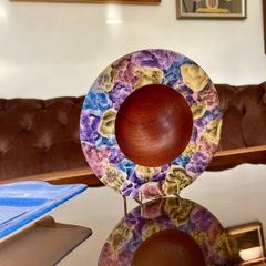 Hand Lathed Signed Coloured Edge Bowl Solid Mahogany