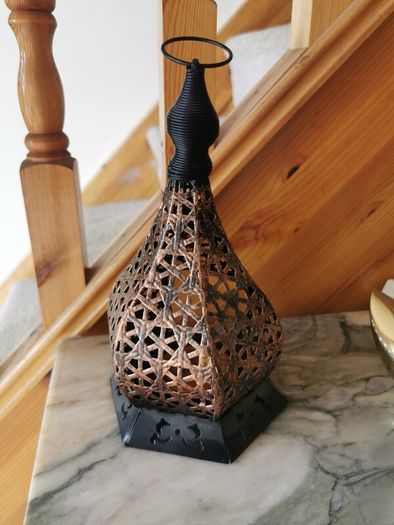 Moroccan Style Metal Candle Lantern. Black & Antique Copper