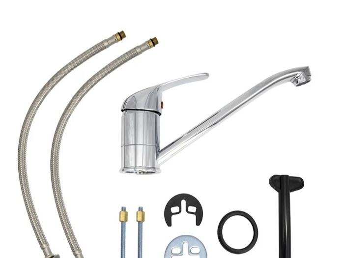 Kitchen Mixer Tap Solid Brass Monobloc Design 360 Long Swivel Spout Chrome Polish Finish for Caravan  Home Sinks