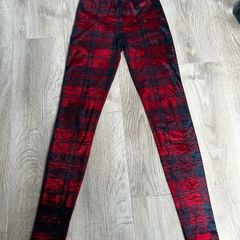 Tartan velvet look leggings
