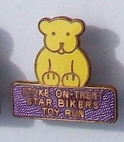 Motorcycle rally enamel badge - Stoke on Trent Star Bikers Toy Run 1970's/1980's