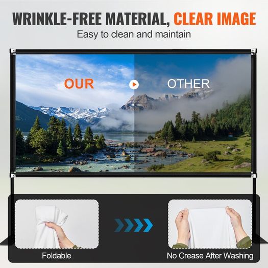 Outdoor Indoor  Movie Screen with Stand, 150" Portable Movie Screen, 16:9 HD Wide Angle Outdoor Projector Screen, Front & Rear Projection, with Storage Bag & Stand for Office Home Theater Outdoor Indoor