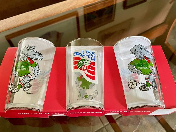 World Cup USA 1994 Macul the dog Mascot Drinking Glasses x 3