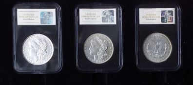 The Complete Morgan Dollar Mintmark Collection - 3 Silver Coins (Deluxe Case and Cert)