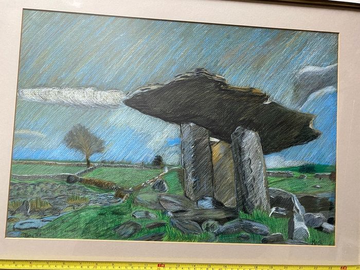 Title: Vintage Framed Pastel Drawing Poulnabrone 1984Dolmen, Co. Clare (Signed 'Mark',