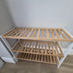 3-Tier Bamboo & White Shoe Rack