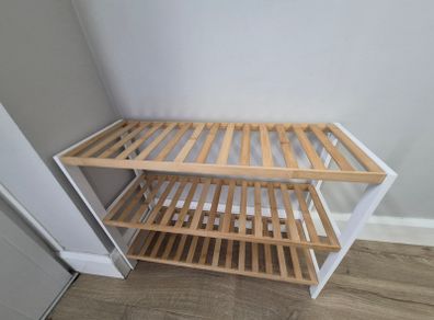 3-Tier Bamboo & White Shoe Rack