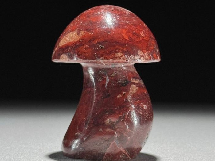 3 Hand-Carved Red Jasper Mushroom Sculptures - Natural Stone