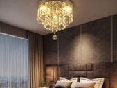 Crystal Chandelier,K9 Modern Led Ceiling Light Flush Mount Stainless Steel Fixtures,250mm,Beaded Light Shade with Clear Acrylic Jewel Droplets for Bedroom Dining Room Living Room