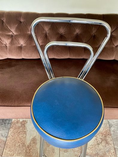 Mid 1959s Art Deco Inspired Chrome Bar Stool with Original Seat Top