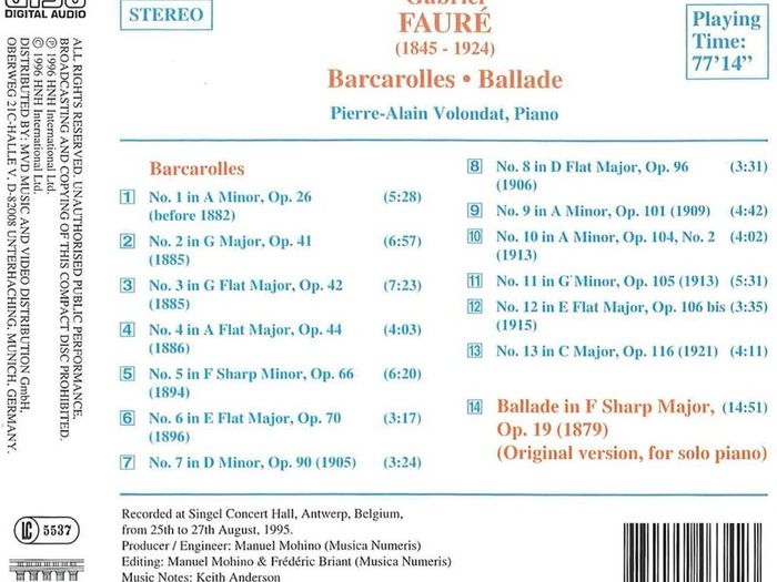Faure. Barcarolles. Ballade. CD. Free Postage!