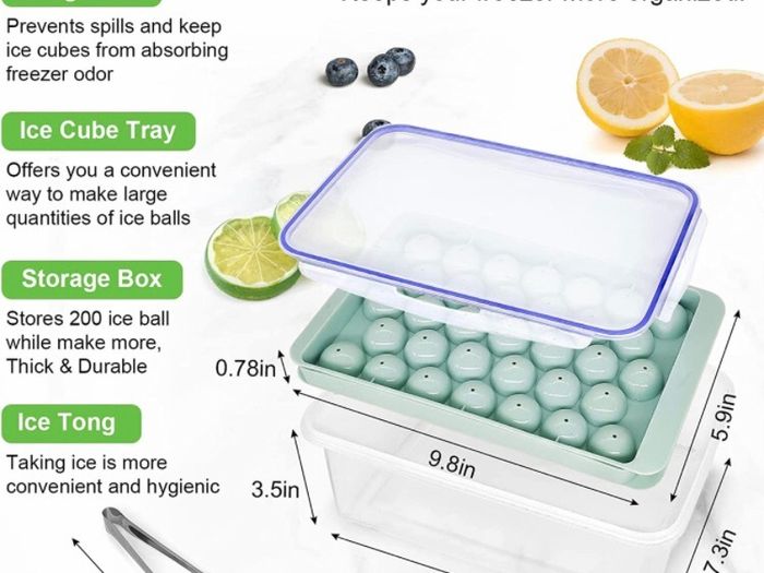 Sphere Ice Cube Tray with Lid and Bin Ice Ball Molds for Freezer 99pcs Ice Making Mold with Ice Container and Tong