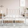 Double Metal Bed Frame 135 x 190 cm with Headboard and Footboard Heavy Duty Foundation,Metal Slat Support,White, Image 5
