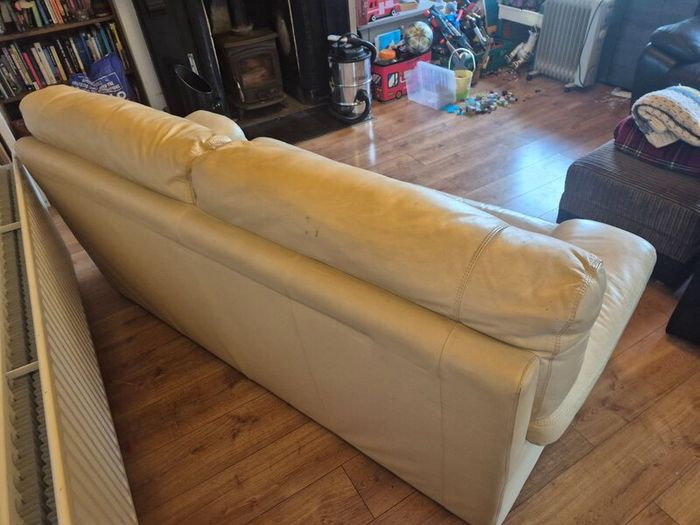 Premium cream leather Sofa-3 seater. 1 grey Chair