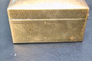 Vintage Antique Brass Embossed Art Deco BoxWood Lines Trinket Money Cigarette Box