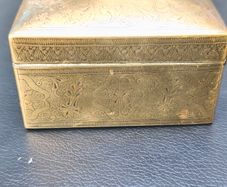 Vintage Antique Brass Embossed Art Deco BoxWood Lines Trinket Money Cigarette Box