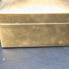 Vintage Antique Brass Embossed Art Deco BoxWood Lines Trinket Money Cigarette Box