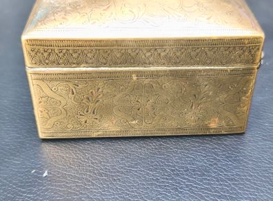 Vintage Antique Brass Embossed Art Deco BoxWood Lines Trinket Money Cigarette Box