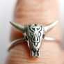 Vintage 925 Sterling Silver BULL SKULL with Horn Ring Image 8