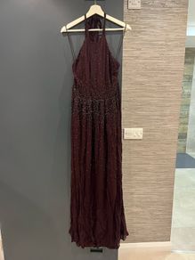 Mango Brown Glitter Hand Beaded Maxi Backless Dress size 10