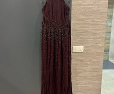 Mango Brown Glitter Hand Beaded Maxi Backless Dress size 10