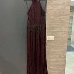Mango Brown Glitter Hand Beaded Maxi Backless Dress size 10