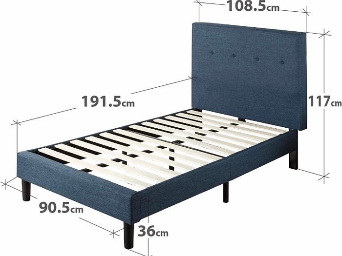 36 cm Upholstered Platform Bed Frame | Mattress Foundation | Wood Slat Support | For Adults, Kids, Teenagers | Easy Assembly | Single | Navy (MATRESS NOT INCLUDED)