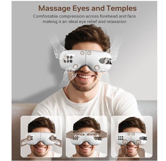 Eye Massager with Cooling Heat, Rechargeable Eye Massager with Smart Vibration Compress, Relieves Tension Improves Sleep