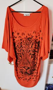 Baggy longline Leopard / tiger face printed glitter top