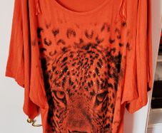 Baggy longline Leopard / tiger face printed glitter top