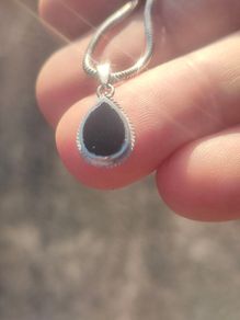 Vintage Teardrop Black Onyx Sterling Silver Pendant Set