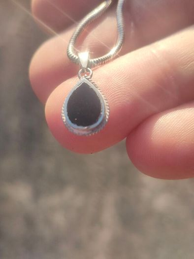 Vintage Teardrop Black Onyx Sterling Silver Pendant Set