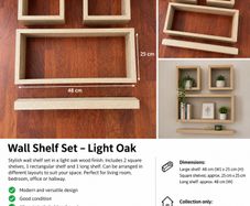 Set of 4 Floating Wall Shelves Light Oak Effect