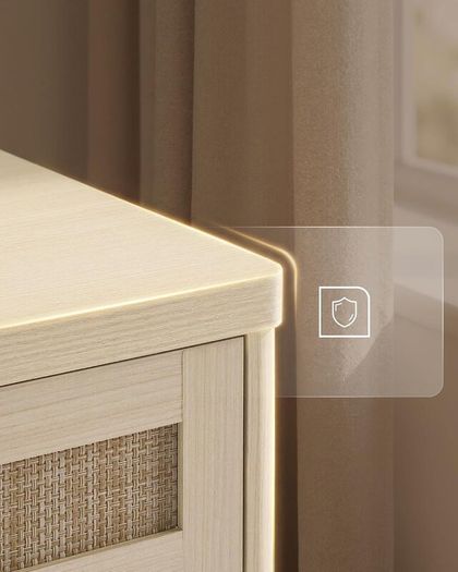 Kitchen Cabinet Sideboard with Rattan Effect Doors Boho Style Natural Beige