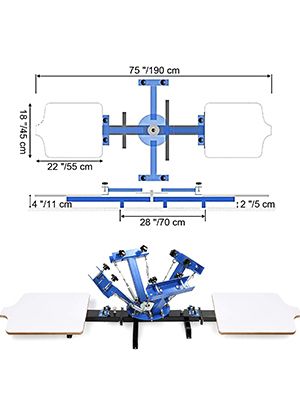 Screen Printing Machine 17.7x21.7Inch Screen Printing Press 4 Color 2 Station Silk