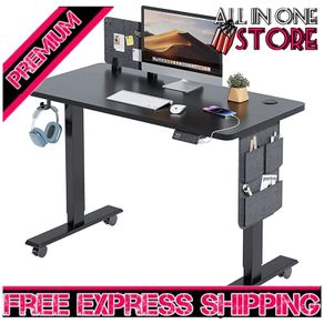 Electric Standing Desk Height Adjustable Standing Desk Sit Stand Desk Stand Up Desk with Headphone Hook 100x60cm Desktop (FREE SHIPPING)