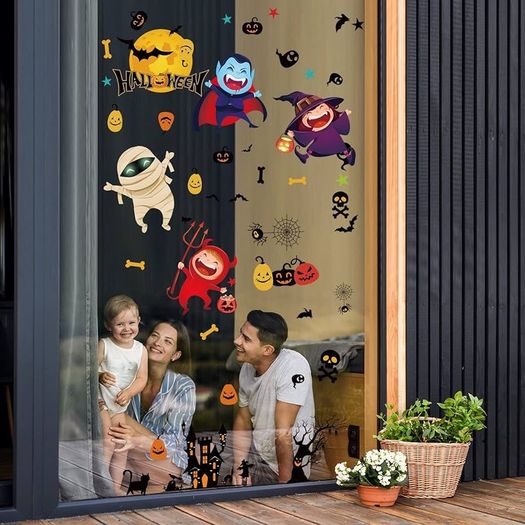 Window Stickers,moinkerin 65 Pieces Halloween Window Clings 8 Sheets Bat Spider Witch Window Decals Halloween Window Decorations for Halloween Party Decorations