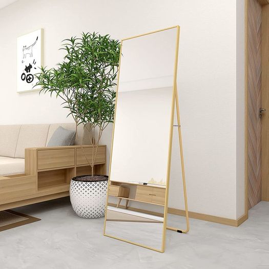 Full Length Mirror 140x50cm Free Standing, Hanging or Leaning, Large Floor Mirror with Gold Aluminum Alloy Frame for Living Room or Bedroom