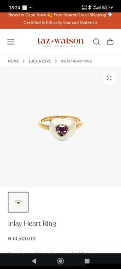 inlay ring heart with amethyst  gold