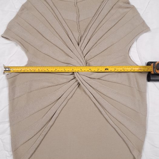 Yaya Beige Taupe Twisted Front Ruched Ribbed Cap Sleeve Knit Top Size L
