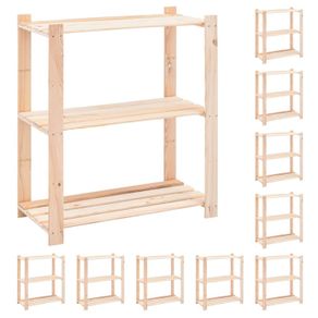 3-Tier Storage Racks 10 pcs 80x38x90 cm Solid Pinewood 150 kg