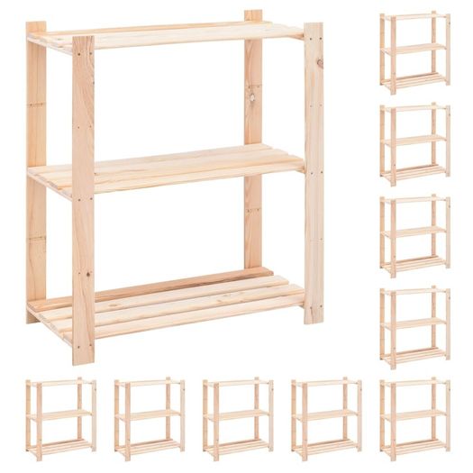 3-Tier Storage Racks 5 pcs 80x38x90 cm Solid Pinewood 150 kg