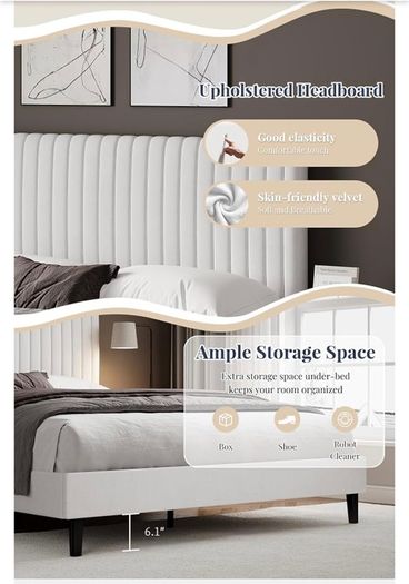 Single Bed Frame, 90 x 190 cm, Upholstered Bed with Velvet Headboard, Adjustable Height, Wooden Slat Support, No Box Spring Needed, White