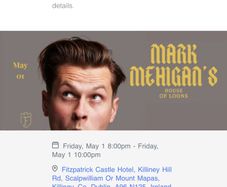 Mark Mehigan Dublin Comedy Show Tickets x 2 1st May 2026