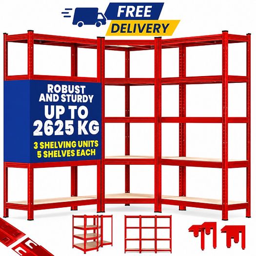 Set of 3 Heavy Duty Corner Shelving Units  2625kg Capacity