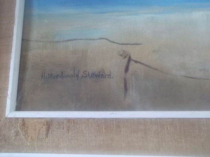 a large oil painting  on board  by h,macdonald steward a large oil painting on bo