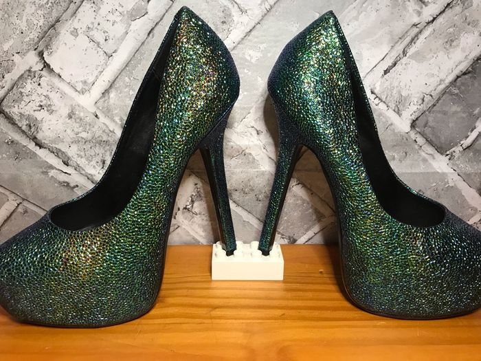 Steve Madden Dejavu Green/Blue Glitter Mermaid Scale Pattern Stiletto High Heel Shoes UK5 EUR38   S-E