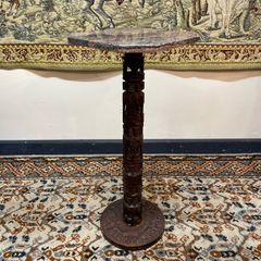 African Carved Stand or Column with Marble Top
