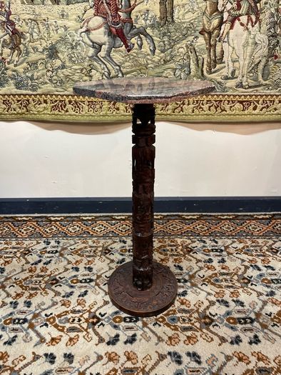 African Carved Stand or Column with Marble Top