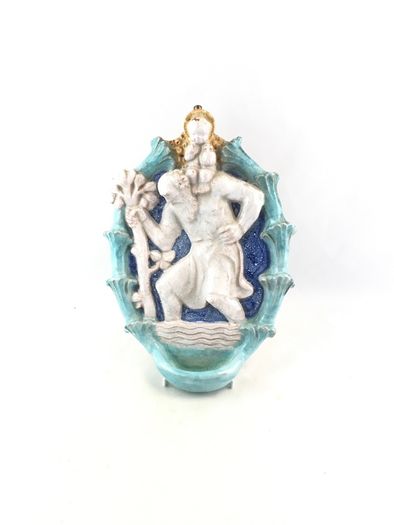 Antique Majolica Holy water font